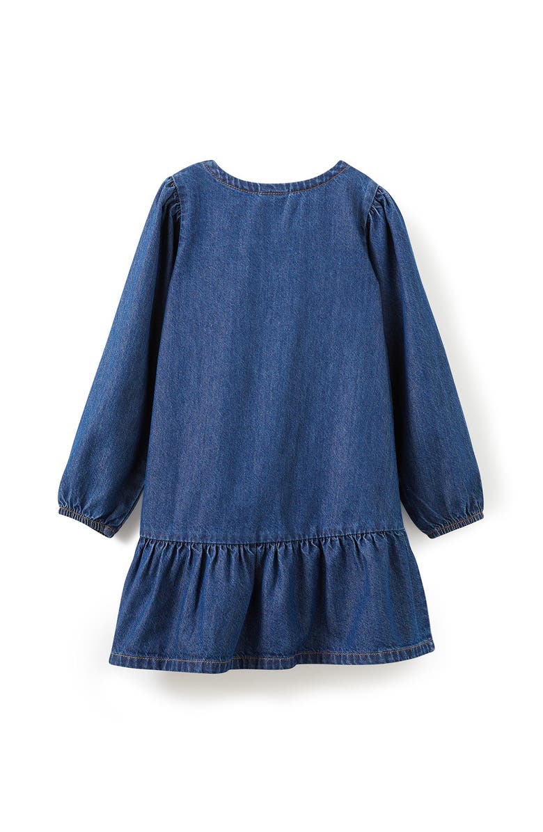 Cotton On Kids Kid's Betty Bow Front Denim Dress, Alternate, color, Mermaid Midnight Blue
