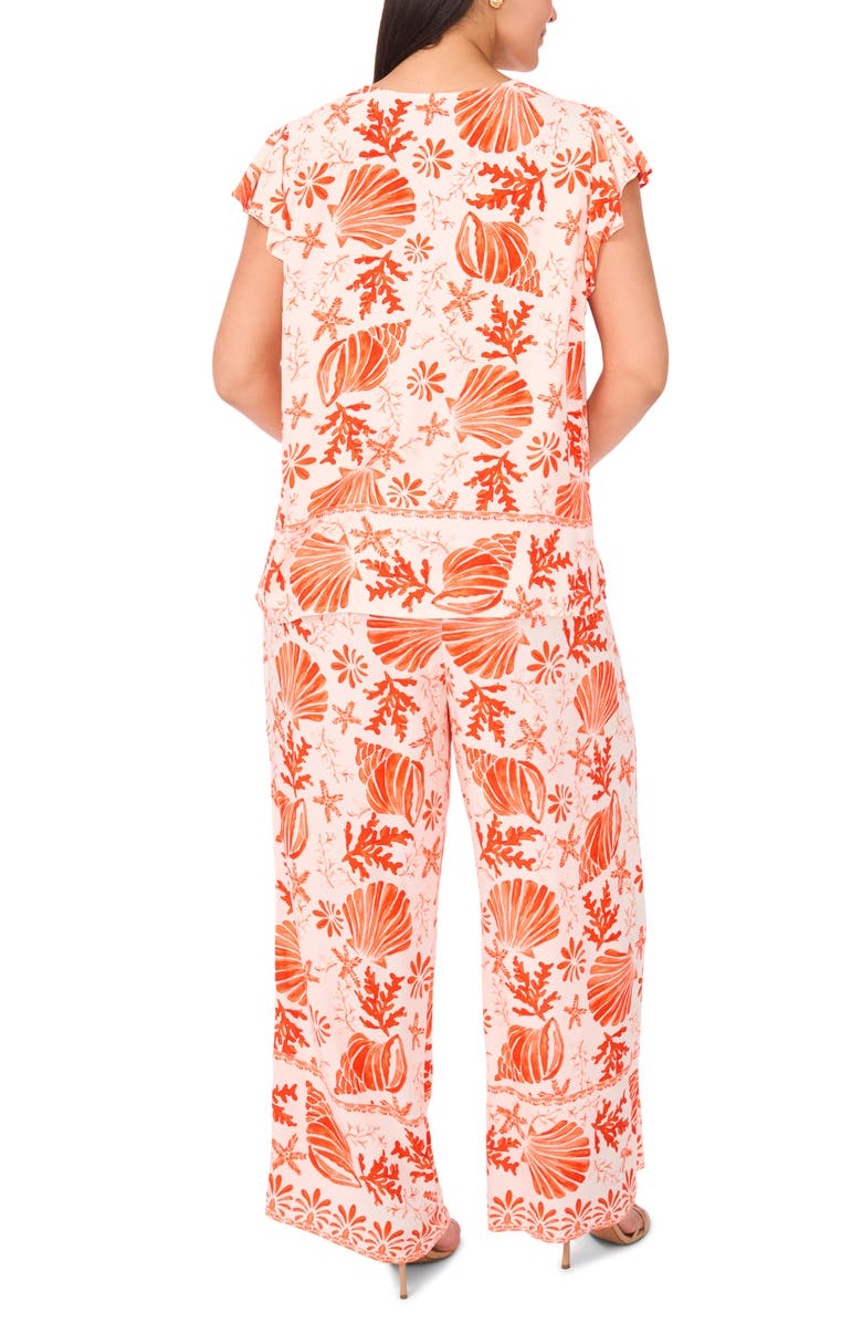 Vince Camuto Printed V-Neck Top, Alternate, color, Radiant Red Shell