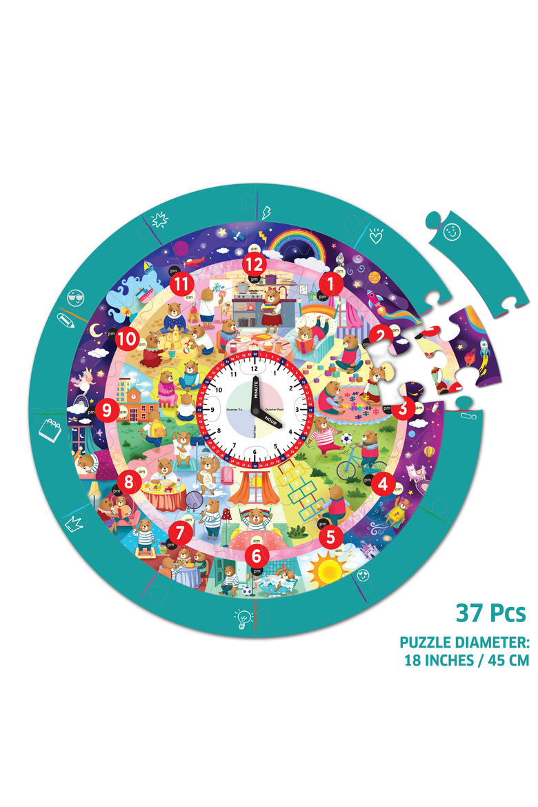 Busy Bear's Day-Tell the Time Puzzle, Alternate, color, No Color