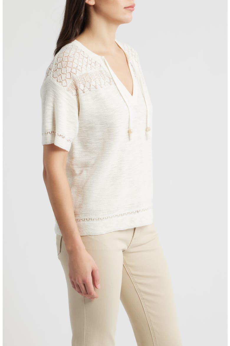 Tie Neck Pointelle Top, Alternate, color, GARDENIA