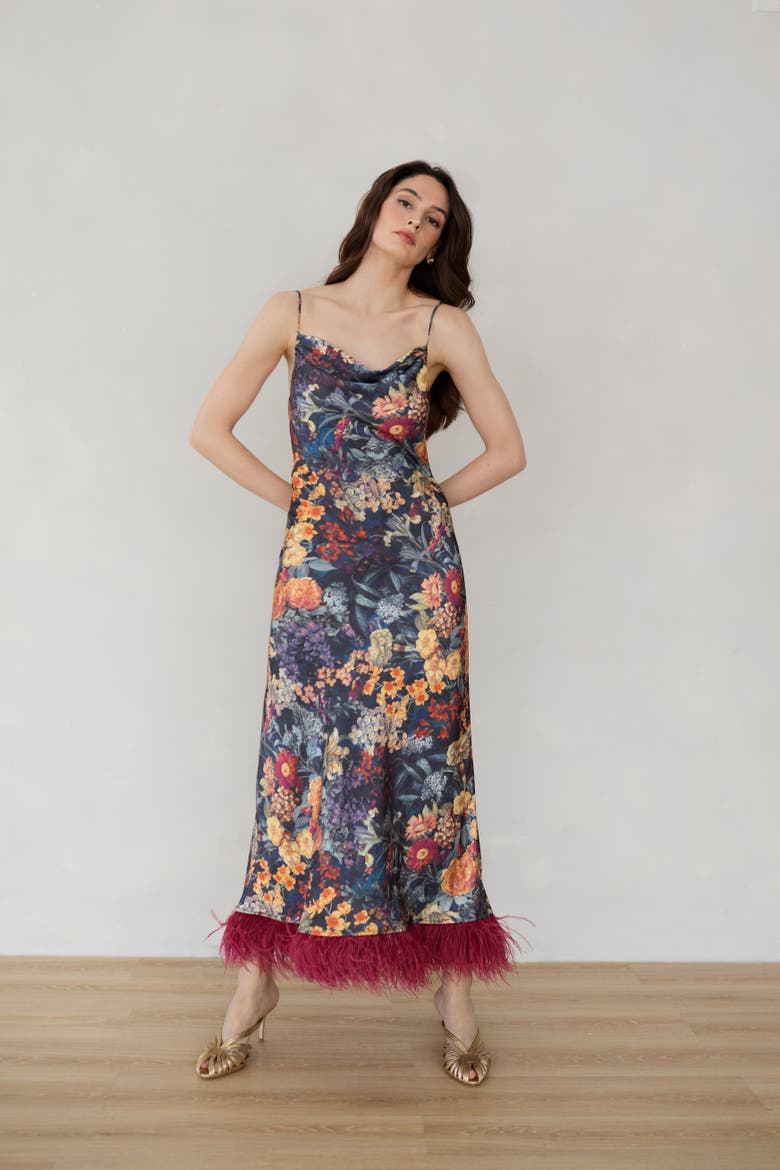 Mila Botanica Silky Feather Dress, Alternate, color, Botanical Floral