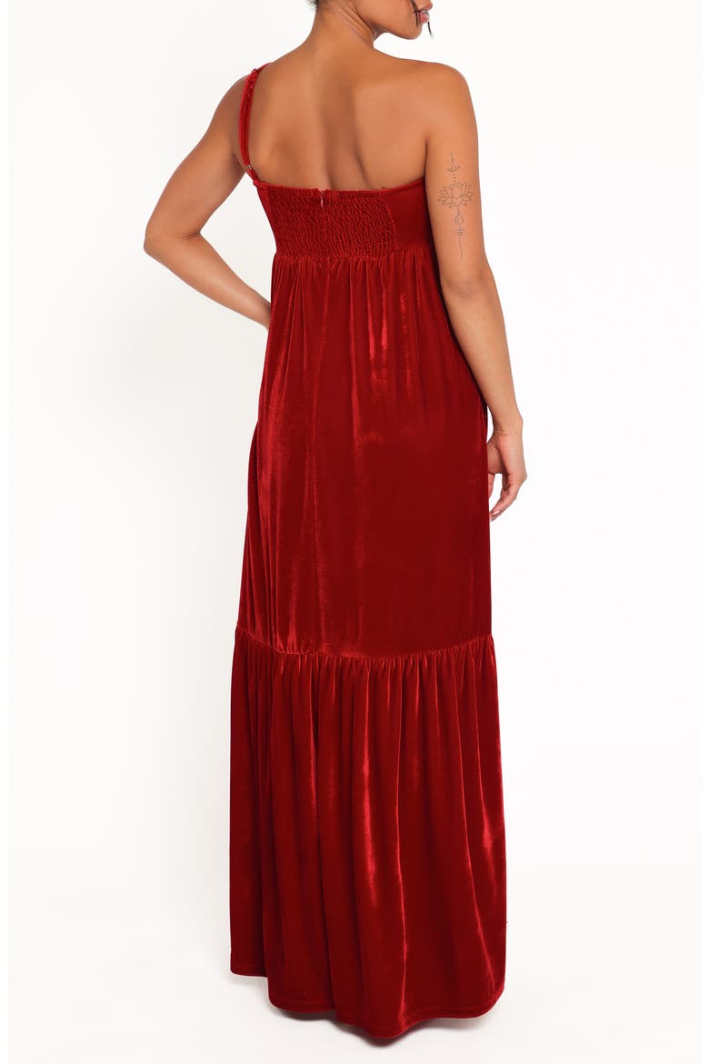 Betina Bow One-Shoulder Gown, Alternate, color, RED VELVET