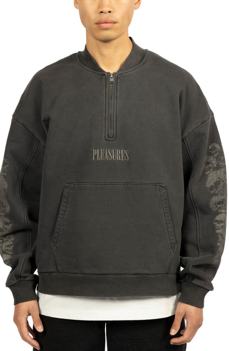 PLEASURES Skull Spiral Oversize Quarter Zip Sweatshirt | Nordstrom