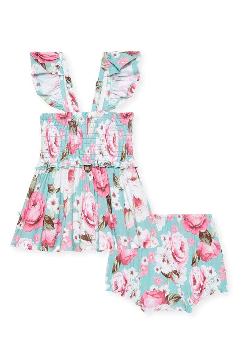 Posh Peanut Smocked Babydoll Dress & Bloomers Set, Alternate, color, Green