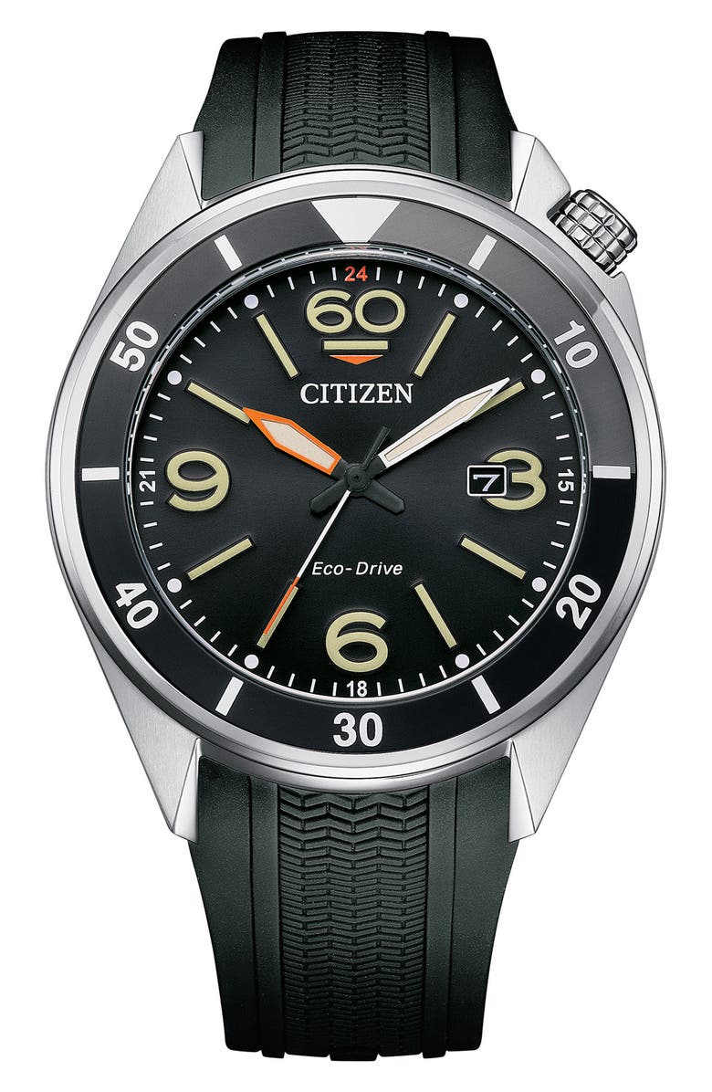 Citizen Eco-Drive Classic Sport Silicone Strap Watch, 44mm, Main, color,