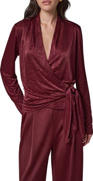 Donna Karan New York Crinkle Tie Waist Satin Top