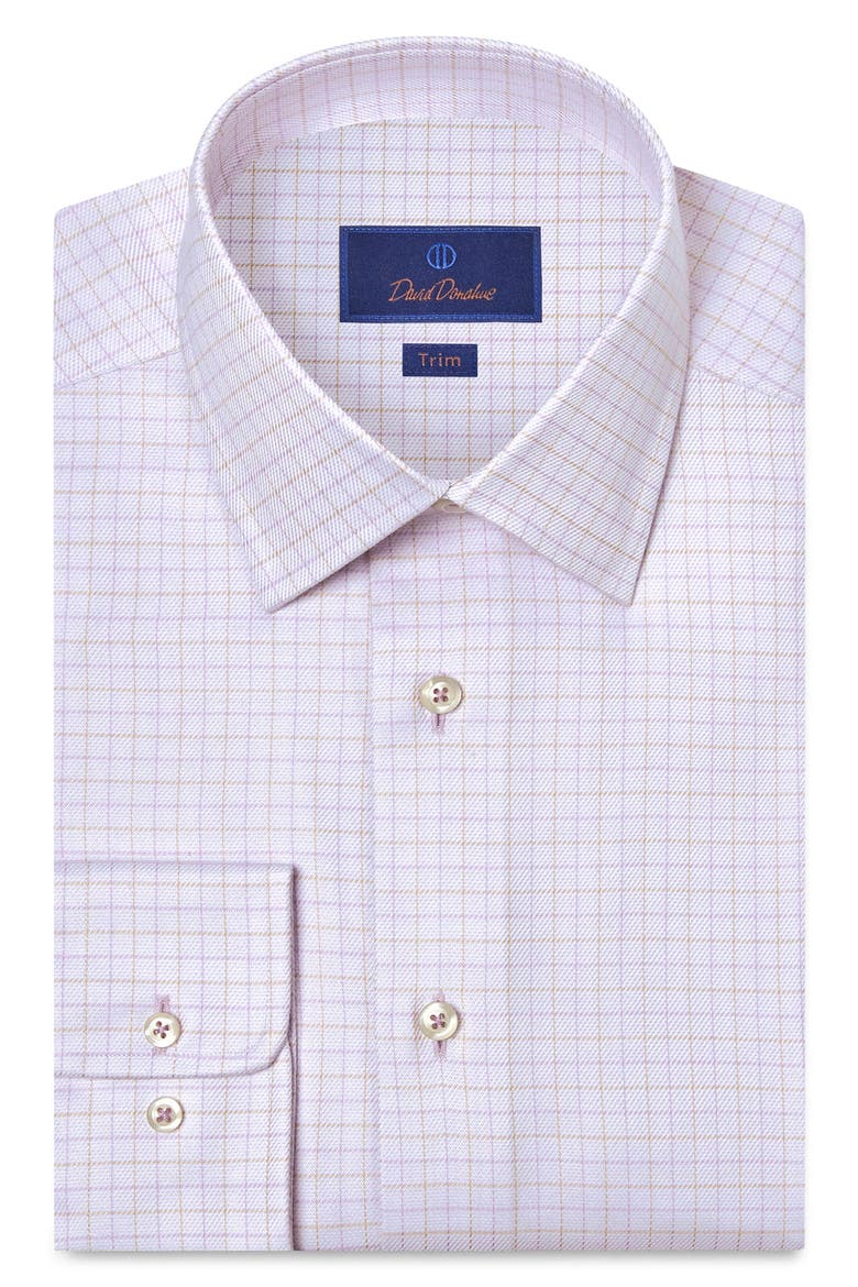Trim Fit Check Cotton Twill Dress Shirt, Main, color, LILAC/ DUNE