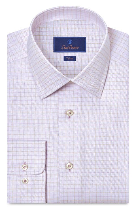 Trim Fit Check Cotton Twill Dress Shirt