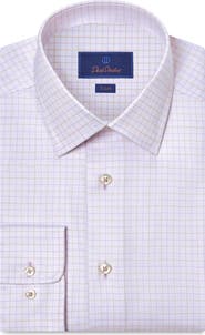David Donahue Trim Fit Check Cotton Twill Dress Shirt