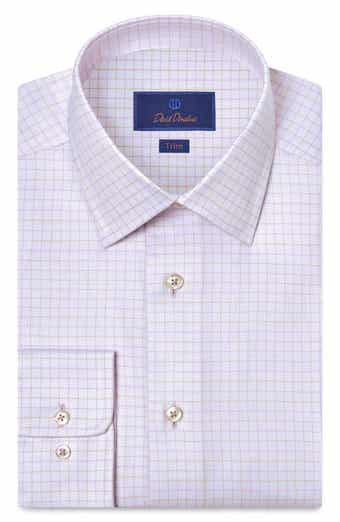 Trim Fit Check Cotton Twill Dress Shirt