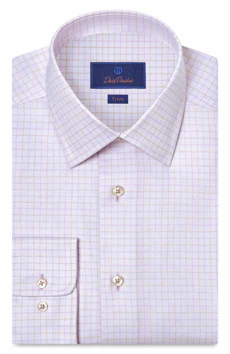Trim Fit Check Cotton Twill Dress Shirt