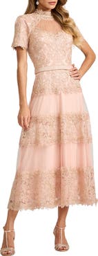 Tadashi Shoji Lace & Mesh Midi Cocktail Dress