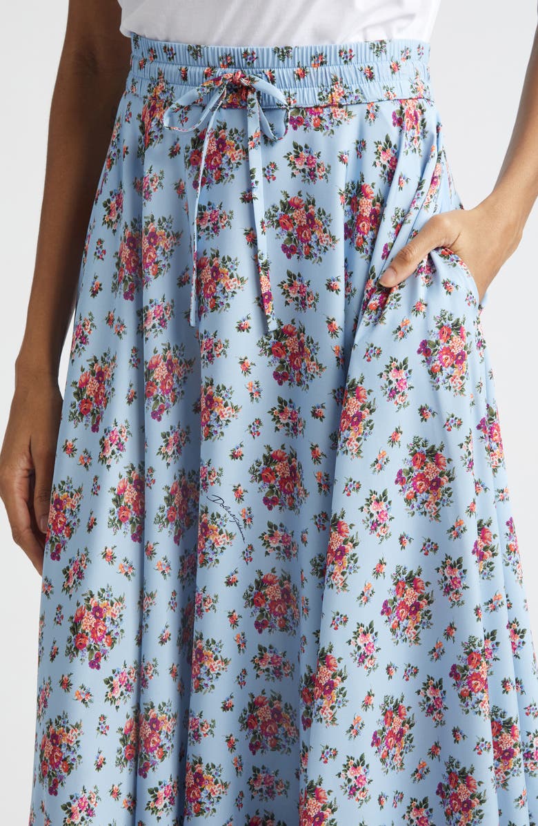 Dolce&Gabbana Floral Bouquets Gathered Stretch Charmeuse A-Line Midi Skirt, Alternate, color, Mazzolini Fiori Fcel