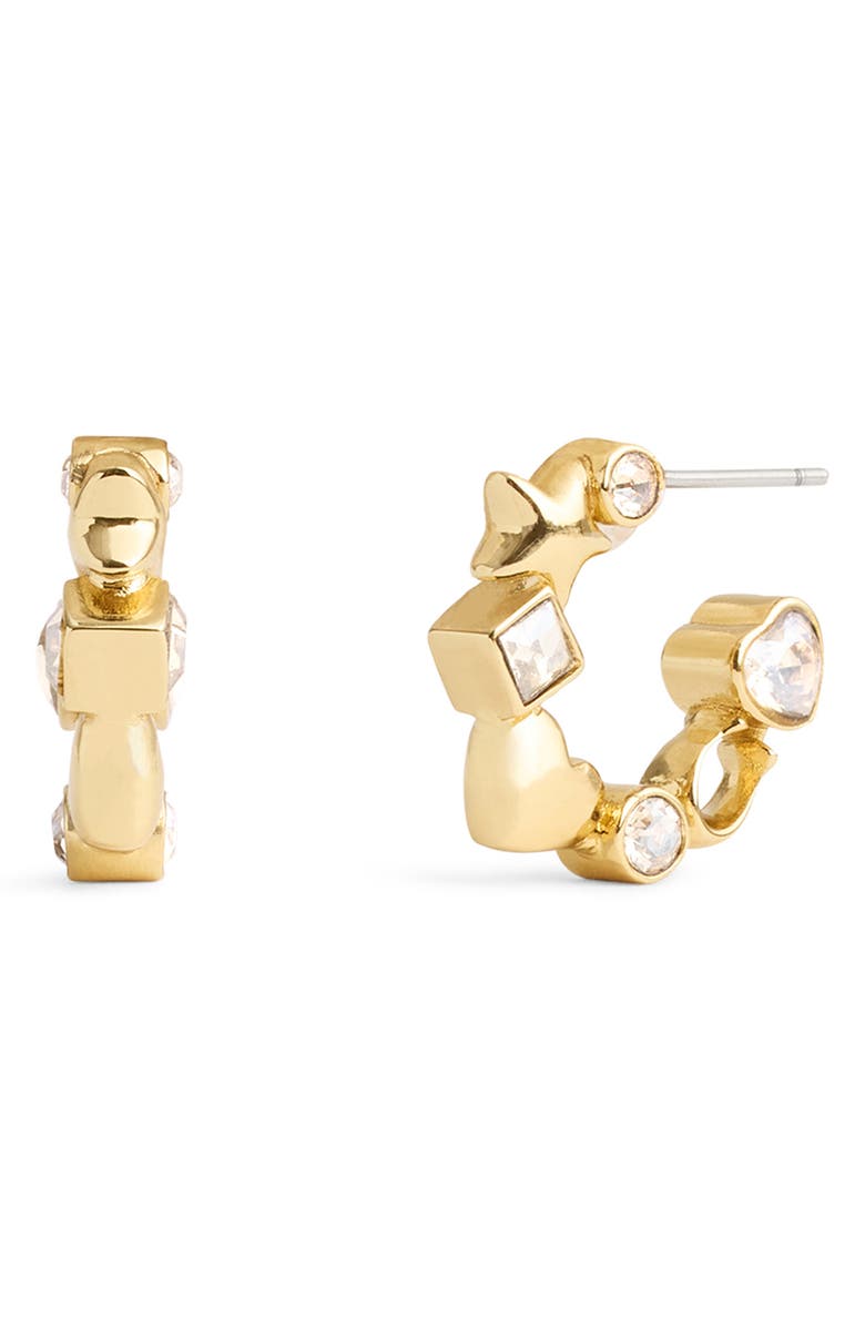 COACH Star, Heart & Mixed Crystal Huggie Hoop Earrings, Alternate, color, 