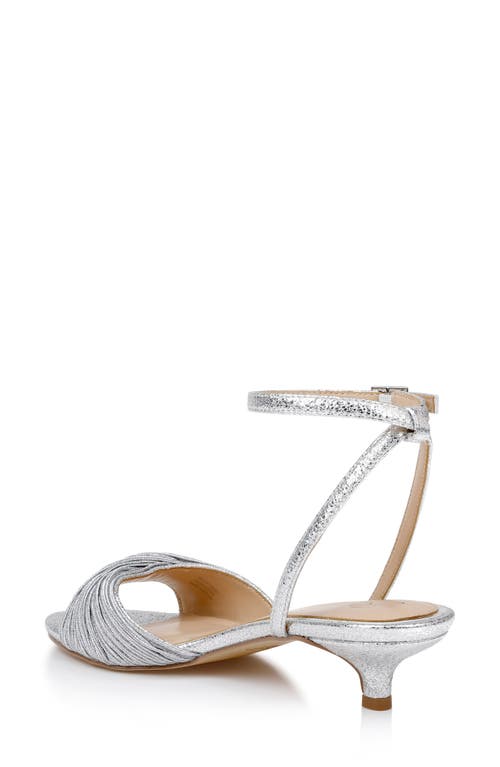 Jewel Badgley Mischka Nance Ankle Strap Kitten Heel Sandal In Silver Textile