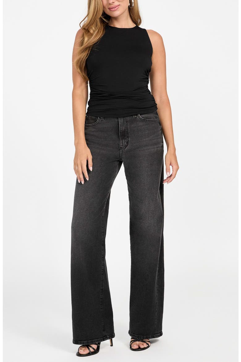 Zaneta Shirred Tank, Alternate, color, BLACK-BLACK