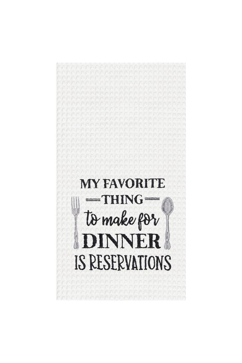 Dinner Reservations Kitchen Embroidered Waffle Hand Towel, Main, color, Black