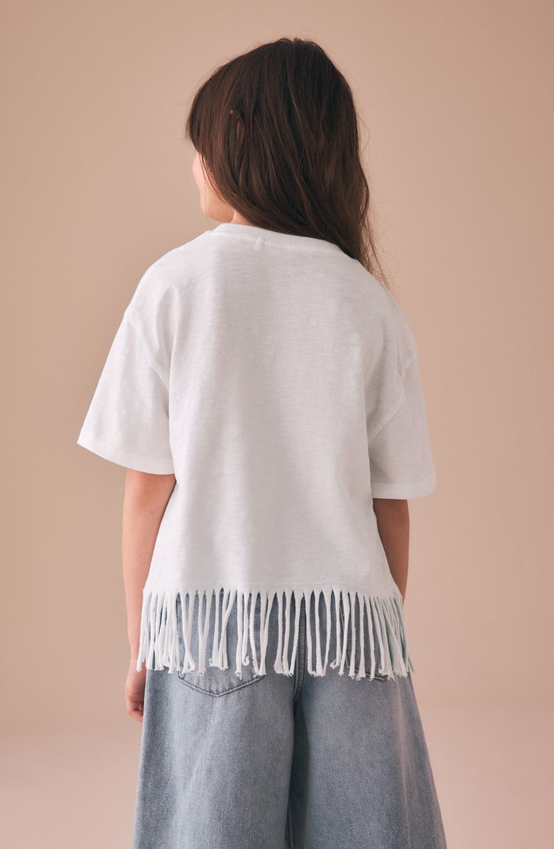 NEXT Kids' Sequin Cherry Fringe Trim Cotton T-Shirt, Alternate, color, Neutral