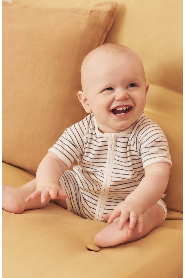 Stripe Fitted One-Piece Short Pajamas, Alternate, color, GRAY STRIPE