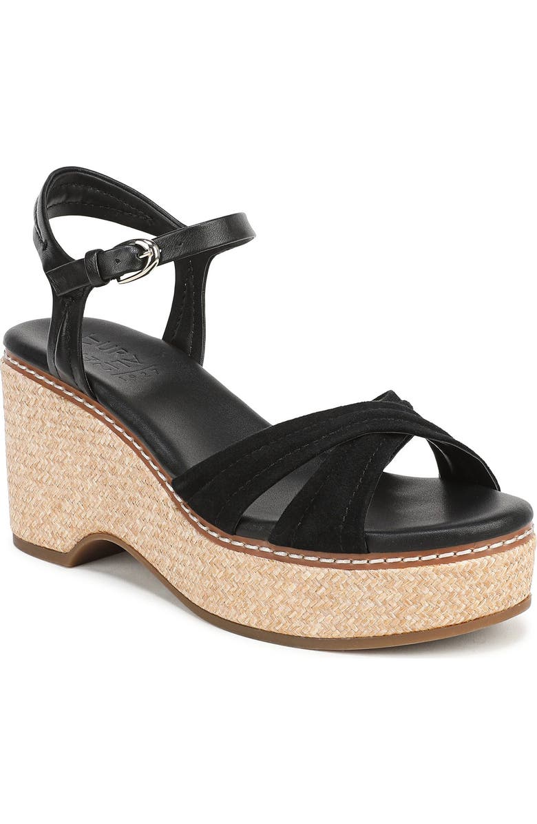 Naturalizer Dovie Ankle Straple Platform Wedge, Main, color, Black
