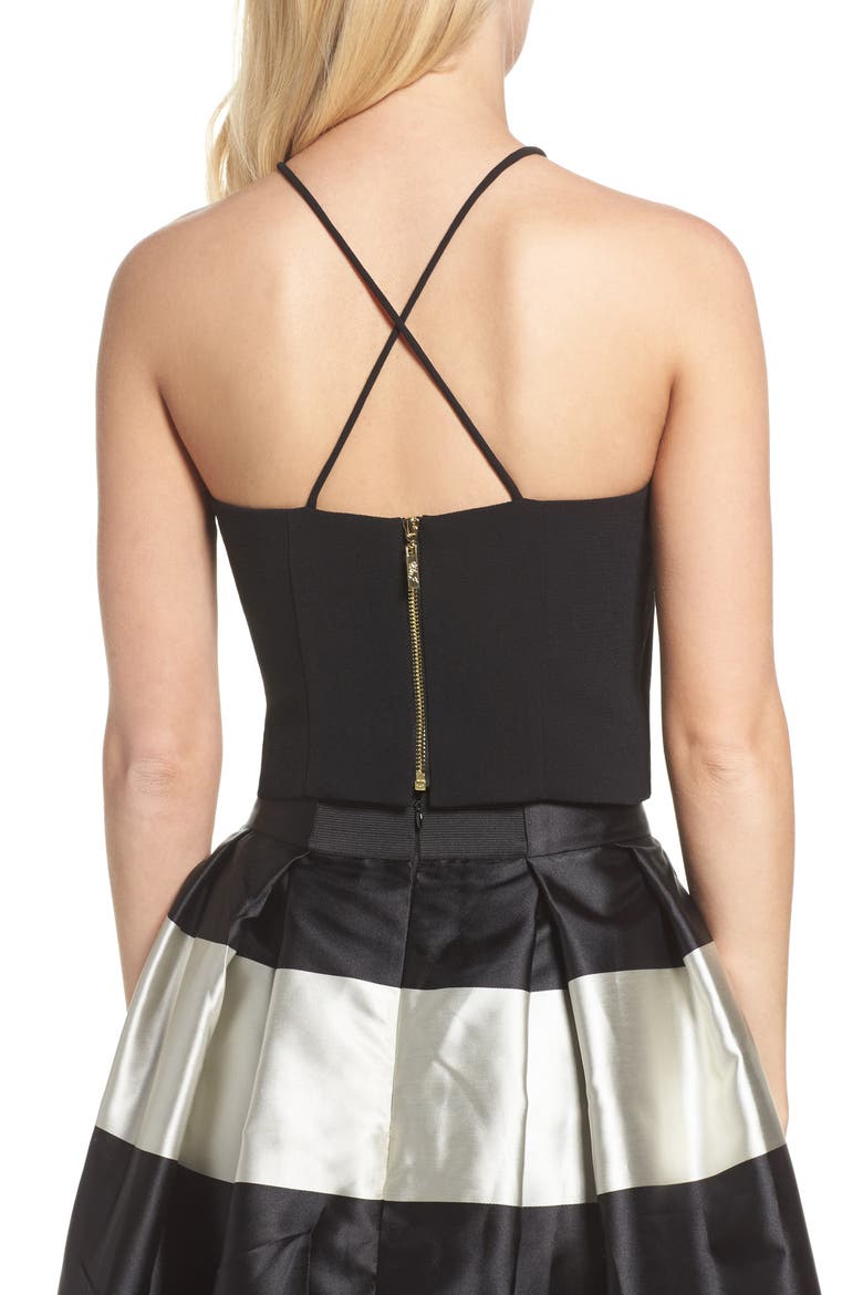 Cross Back Crepe Crop Top, Alternate, color, BLACK