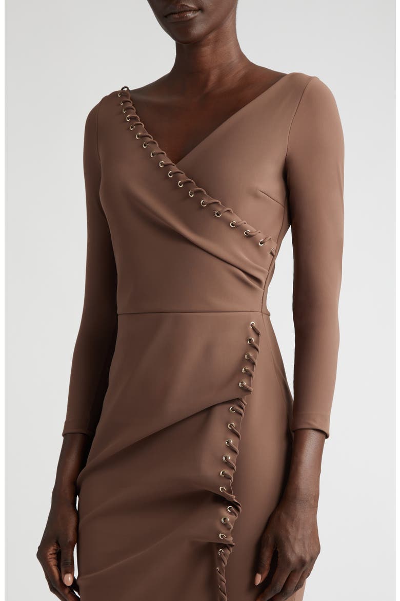 Elma Long Sleeve Faux Wrap Cocktail Dress, Alternate, color, 492 CAFE AU LAIT