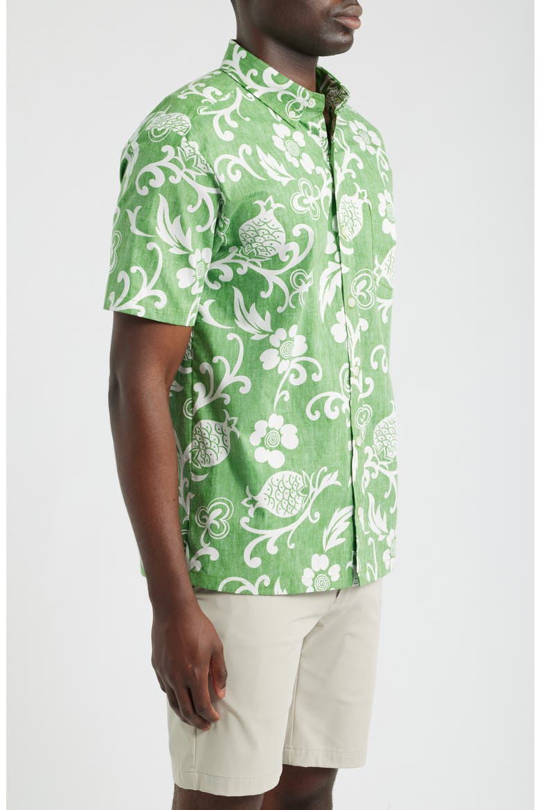 Ginger Pareau Short Sleeve Cotton Button-Down Shirt, Alternate, color, GRASS