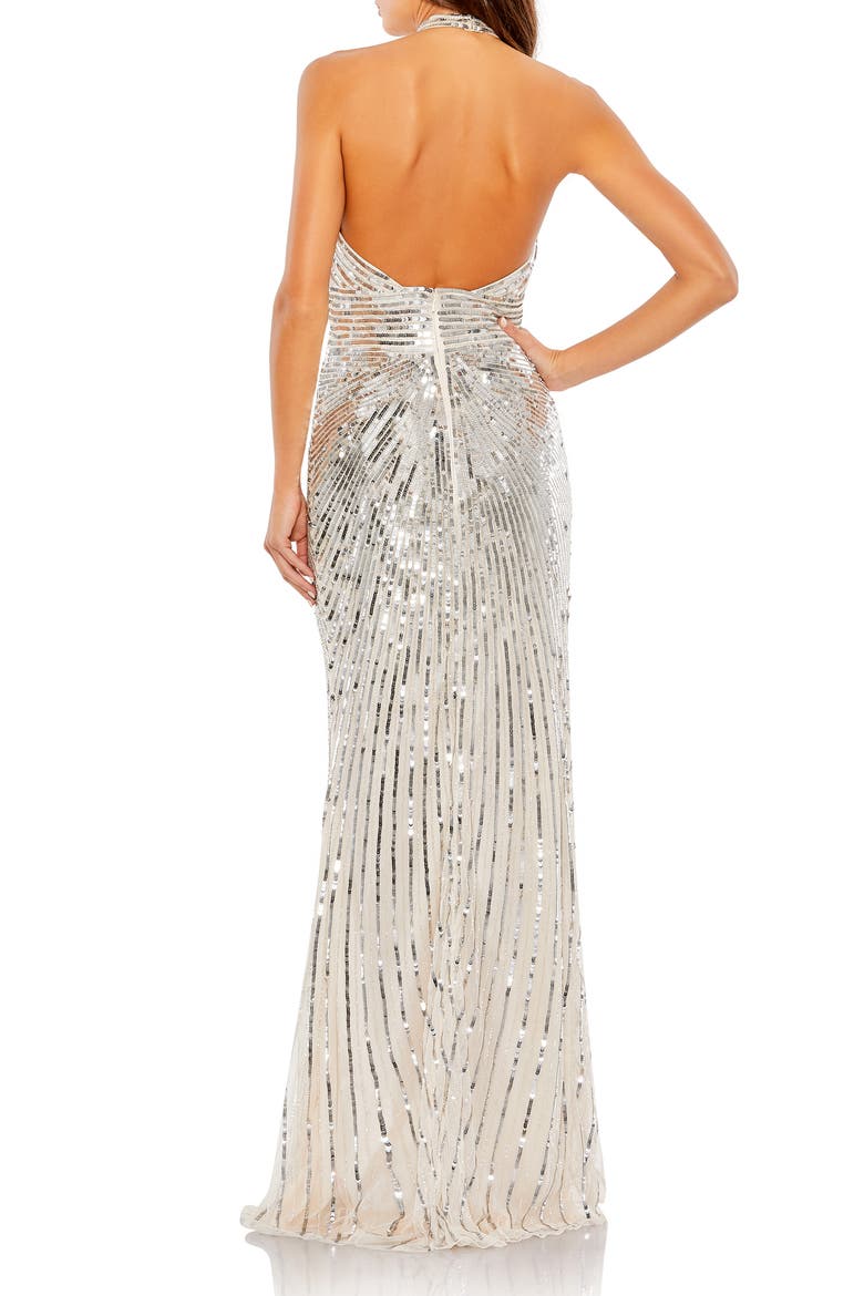 Embellished Keyhole Halter Strap Draped Gown, Alternate, color, NUDE SILVER