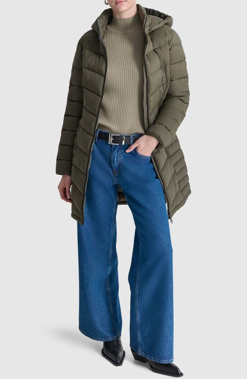 Dkny Cire Packable Hooded Longline Puffer Jacket In Green