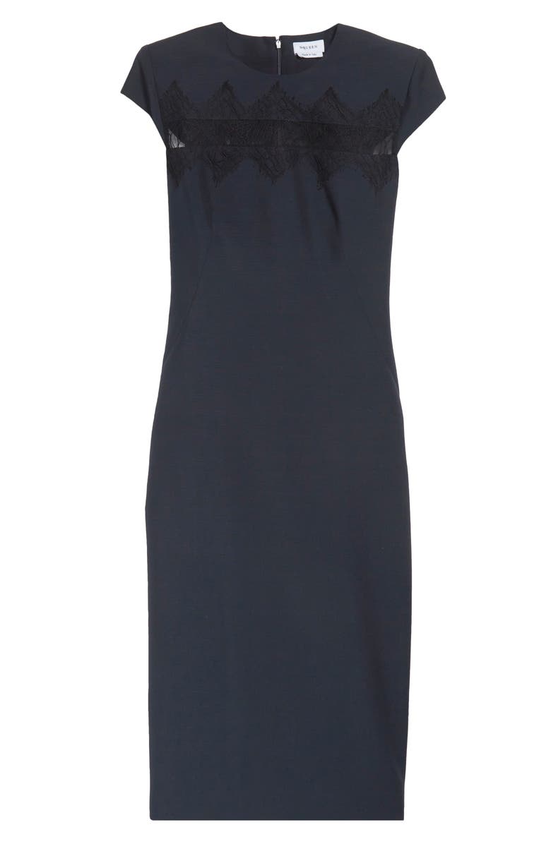 McQueen Day Lace Cutout Wool & Mohair Sheath Dress, Alternate, color, Navy