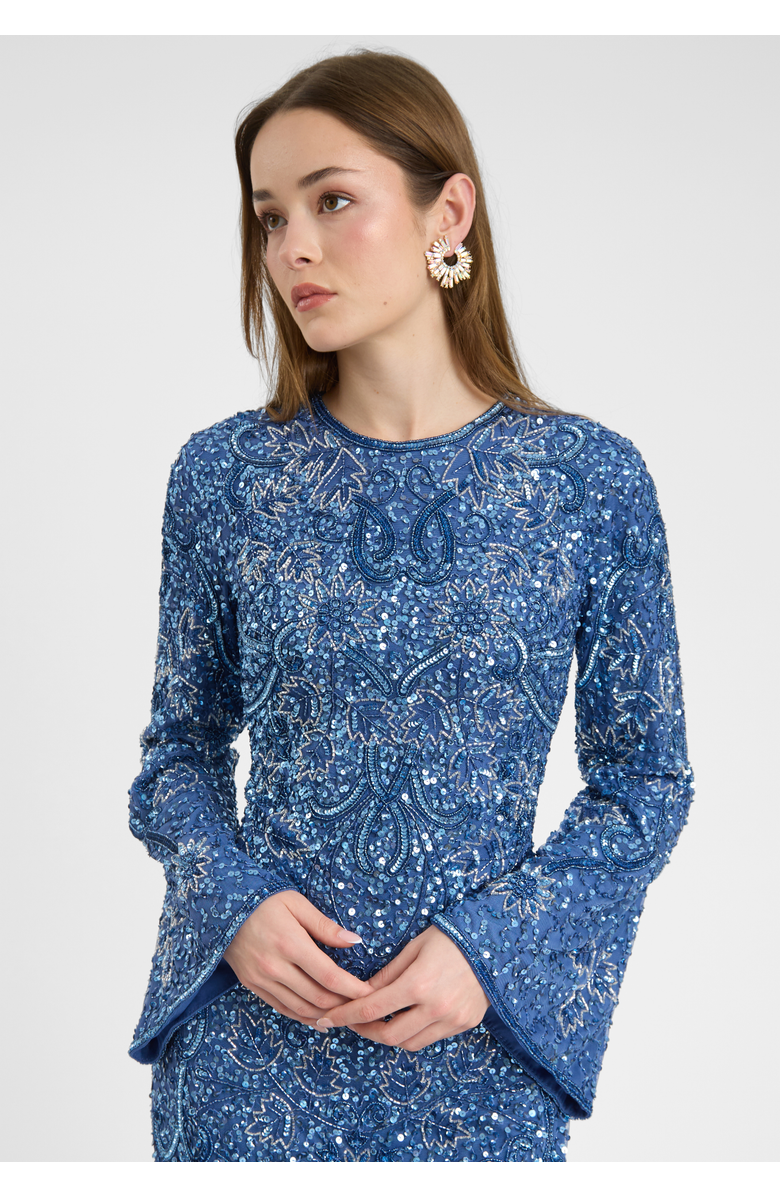MARYISA Modest Embellished Sequin Beaded Dress Maxi With High Detailed Work, Alternate, color, Powder Blue