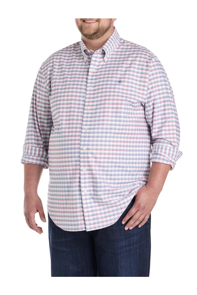 Big & Tall Non-Iron Check Sport Shirt, Main, color, GRPHCHCK IVRY RD GRN