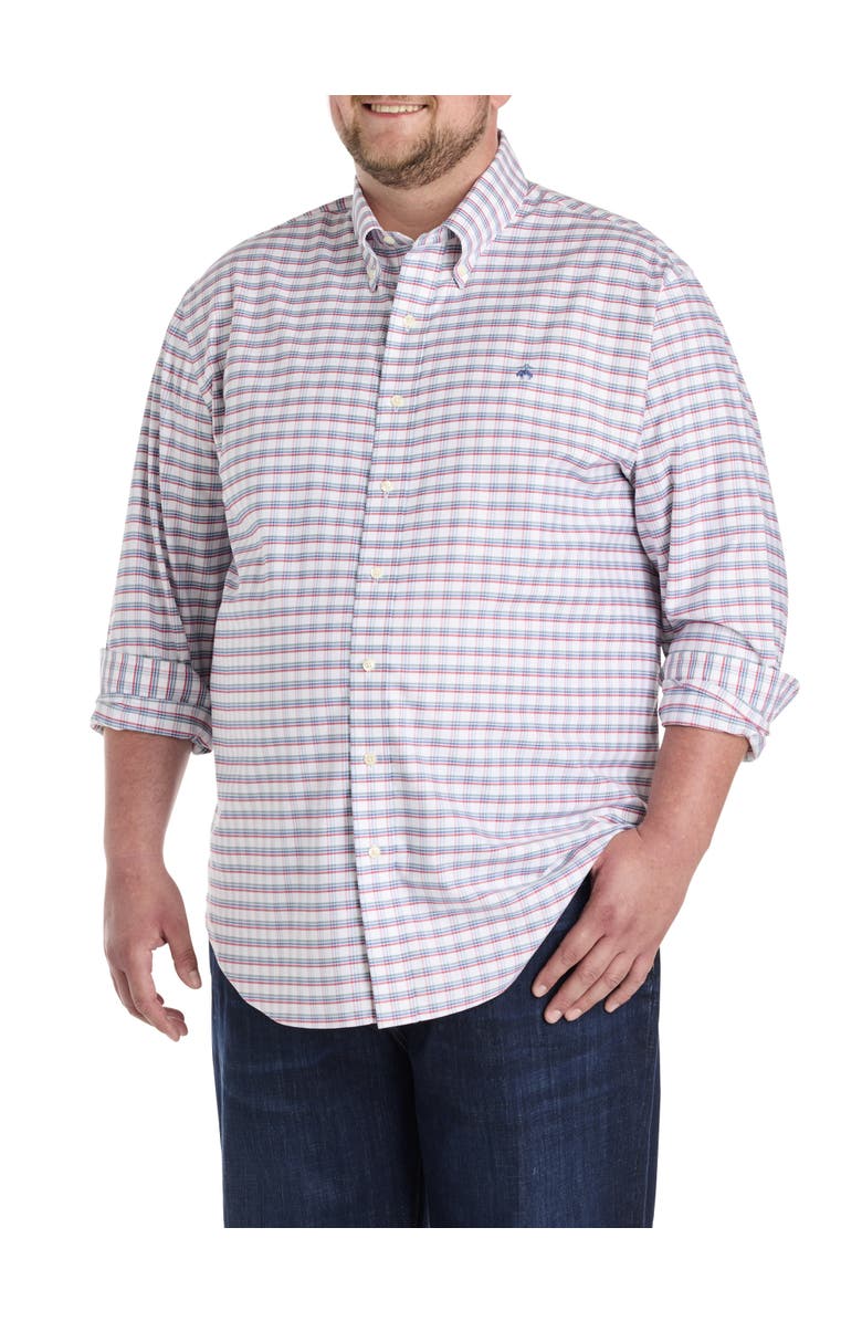 Brooks Brothers Big & Tall Non-Iron Check Sport Shirt, Main, color, Grphchck Ivry Rd Grn