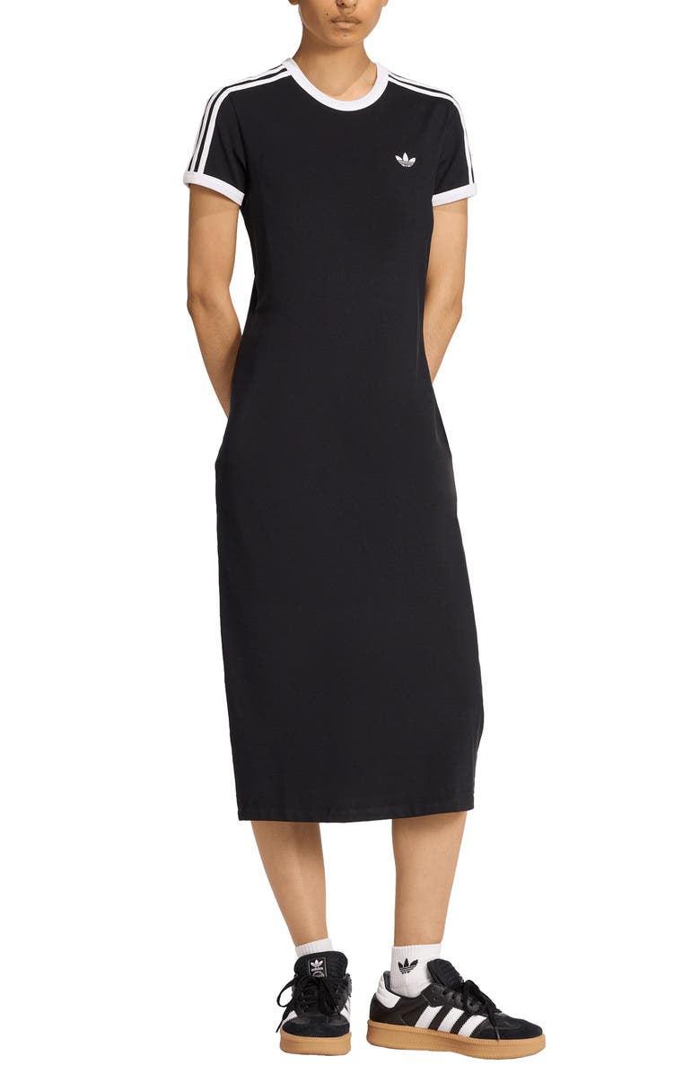adidas Originals 3-Stripes Stretch Cotton Midi Dress, Main, color, 