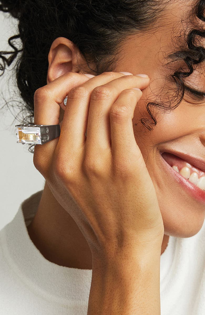 Dean Davidson Baguette-Cut Simulated White Topaz Castle Ring, Alternate, color, Crystal Quartz/ Gold