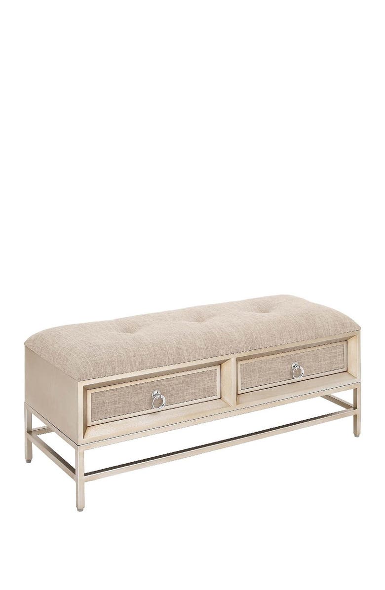 WILLOW ROW Beige Linen Upholstered Front Panel Storage Bench with Tufted Seat & Ring Handles, Alternate, color, 