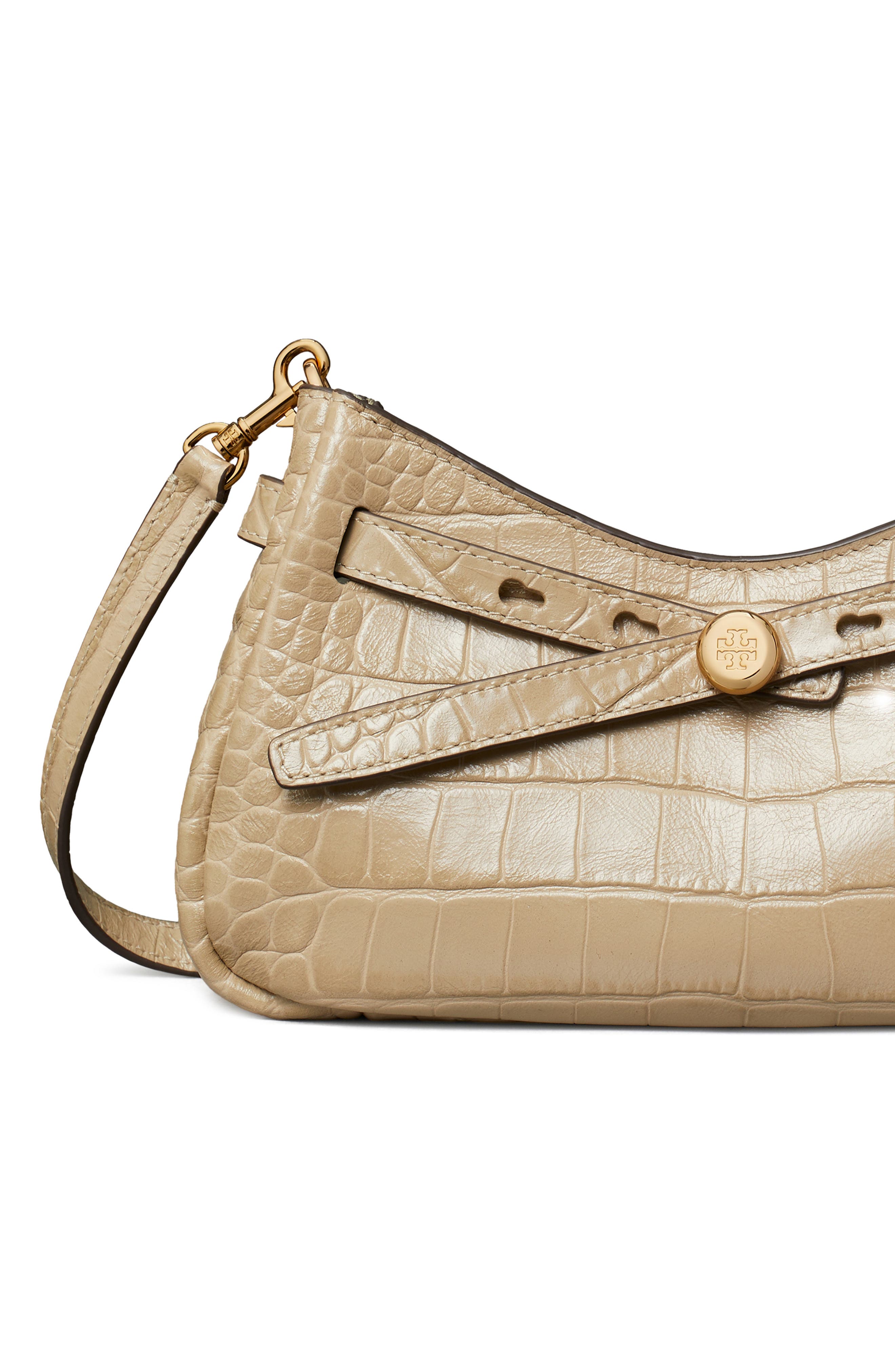 Tory Burch Romy Zip Top Croc Embossed Leather Crossbody Bag, Alternate, color, Ginger Leaf