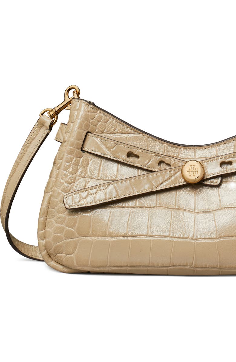 Tory Burch Romy Zip Top Croc Embossed Leather Crossbody Bag, Alternate, color, Ginger Leaf