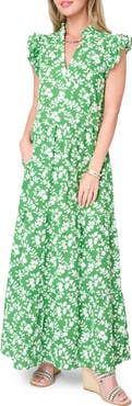 GIBSONLOOK Floral Print Flutter Sleeve Maxi Dress