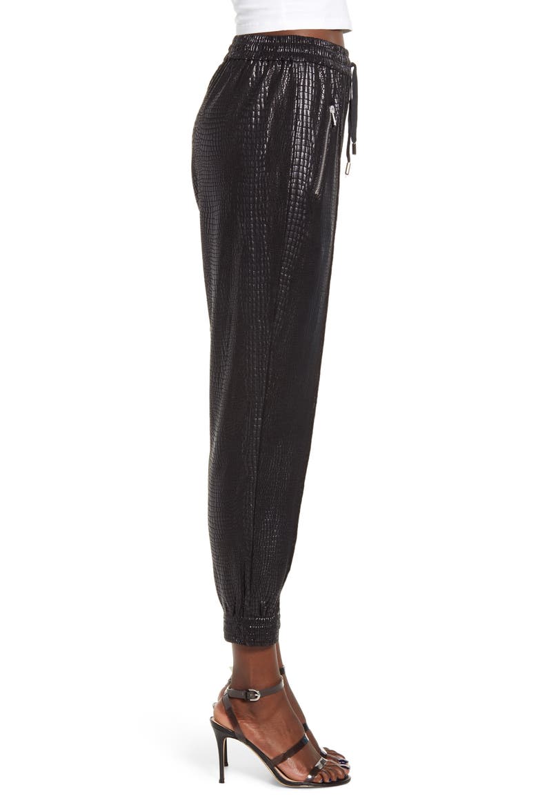 Faux Leather Drape Front Pants, Alternate, color, IRON GIRL