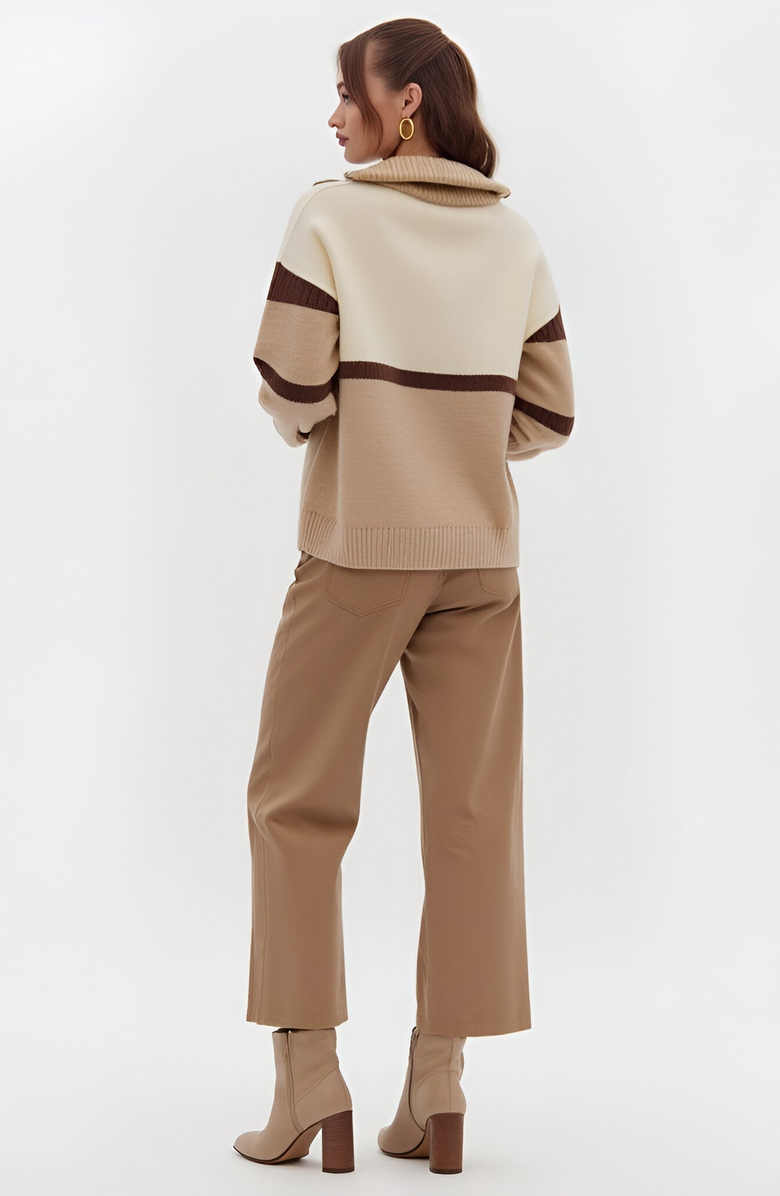 Modenaire Striped Half-Zip Sweater with Ribbed Collar and Long Sleeves, Alternate, color, 