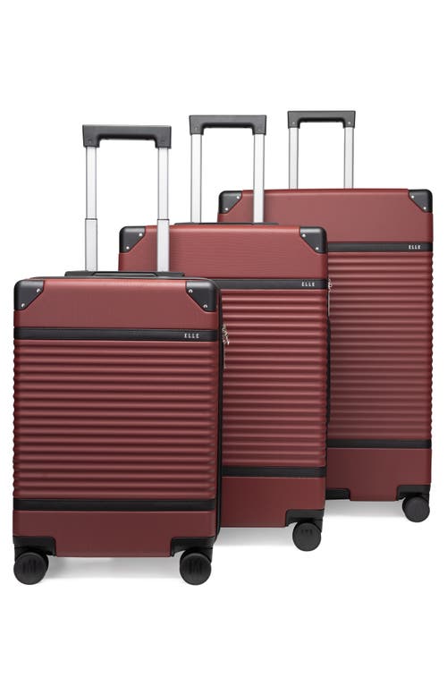 Elle Bville 3 Piece Expandable Retro Spinner Luggage Set In Burgundy