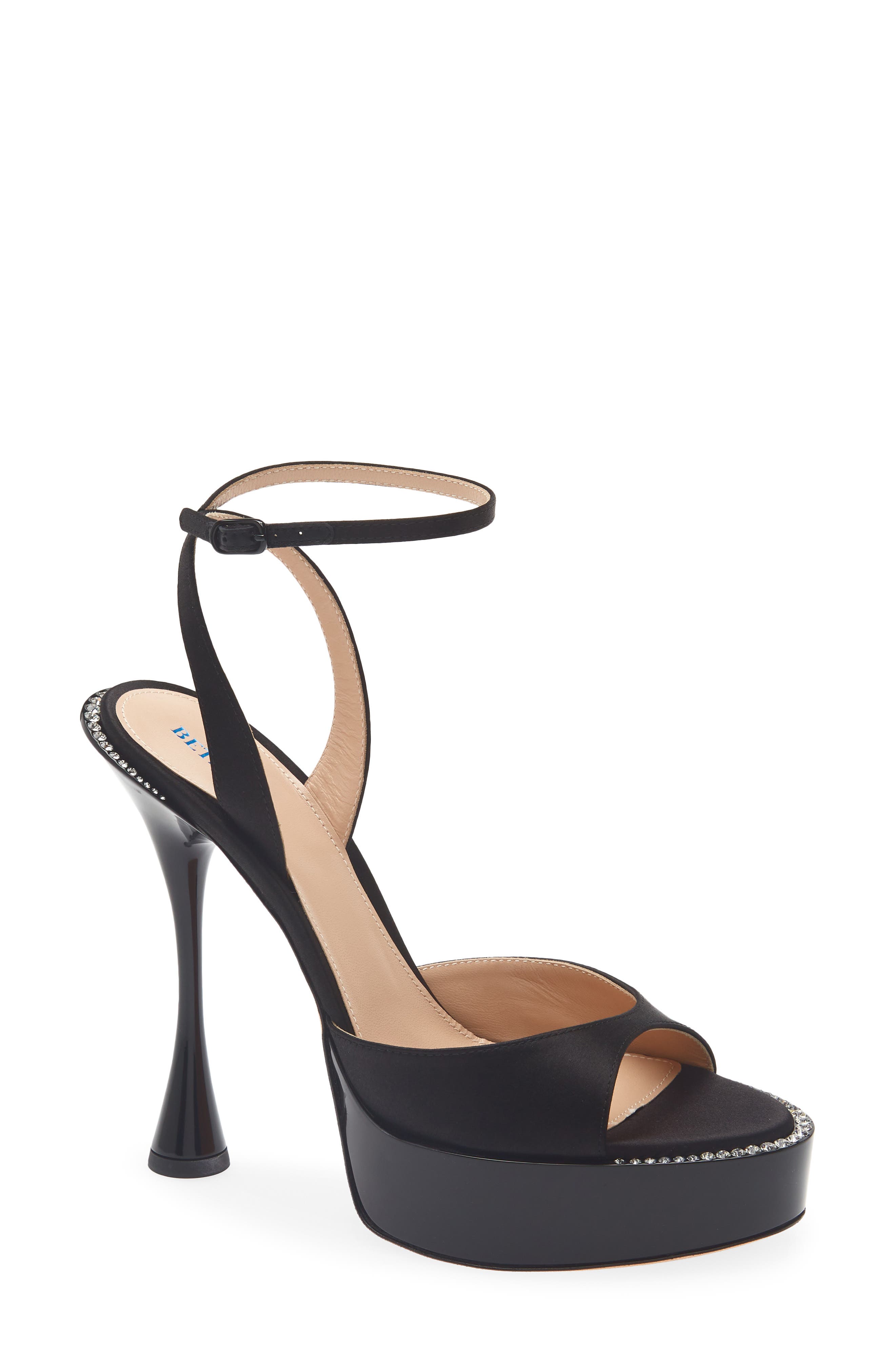 Alessandra Crystal Embellished Platform Sandal, Main, color, BLACK SATIN