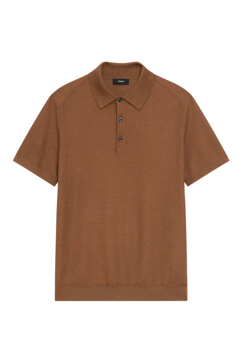 Short Sleeve Silk & Cotton Polo Sweater, Alternate, color, DEEP TOBACCO