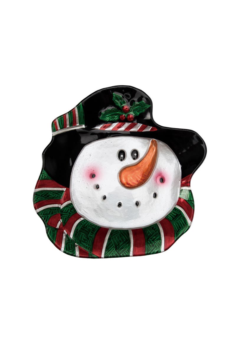 Holiday Snowman Glass Platter Festive Serving Tray for Christmas, Main, color, Multicolored