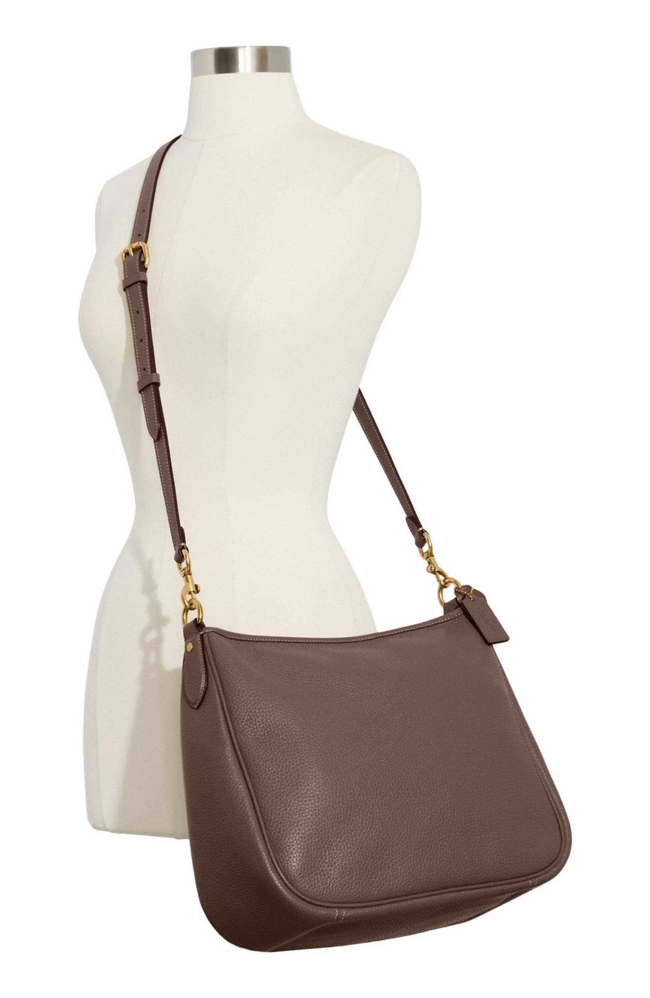 COACH Cary Soft Pebbled Leather Shoulder Bag, Alternate, color, B4/Dark Stone