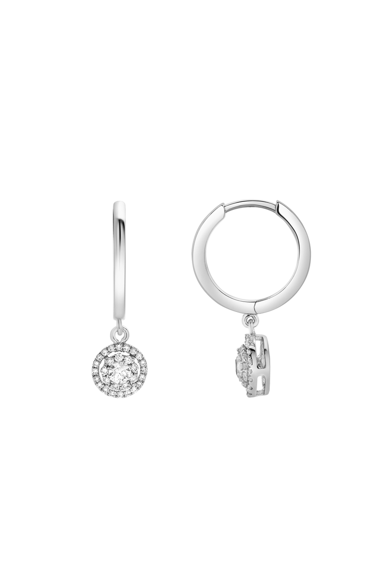 Lilia Pave Round Diamond Drop Huggie Hoop Earrings in 14K Gold, Alternate, color, 14K White Gold