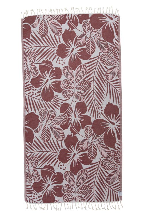 InfuseZen Hawaiian Flower Print Organic Cotton Reversible Turkish Towel in Burgundy 