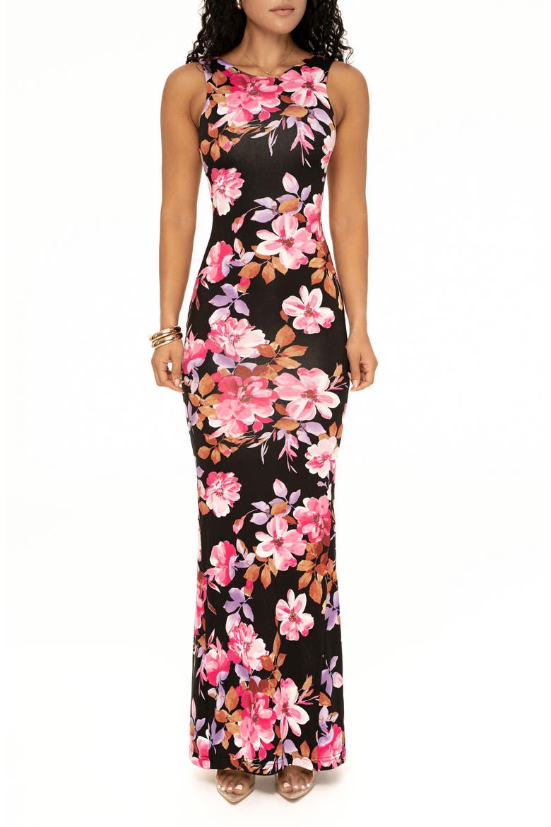 Front and Center Floral Sleeveless Dress, Main, color, BLACK