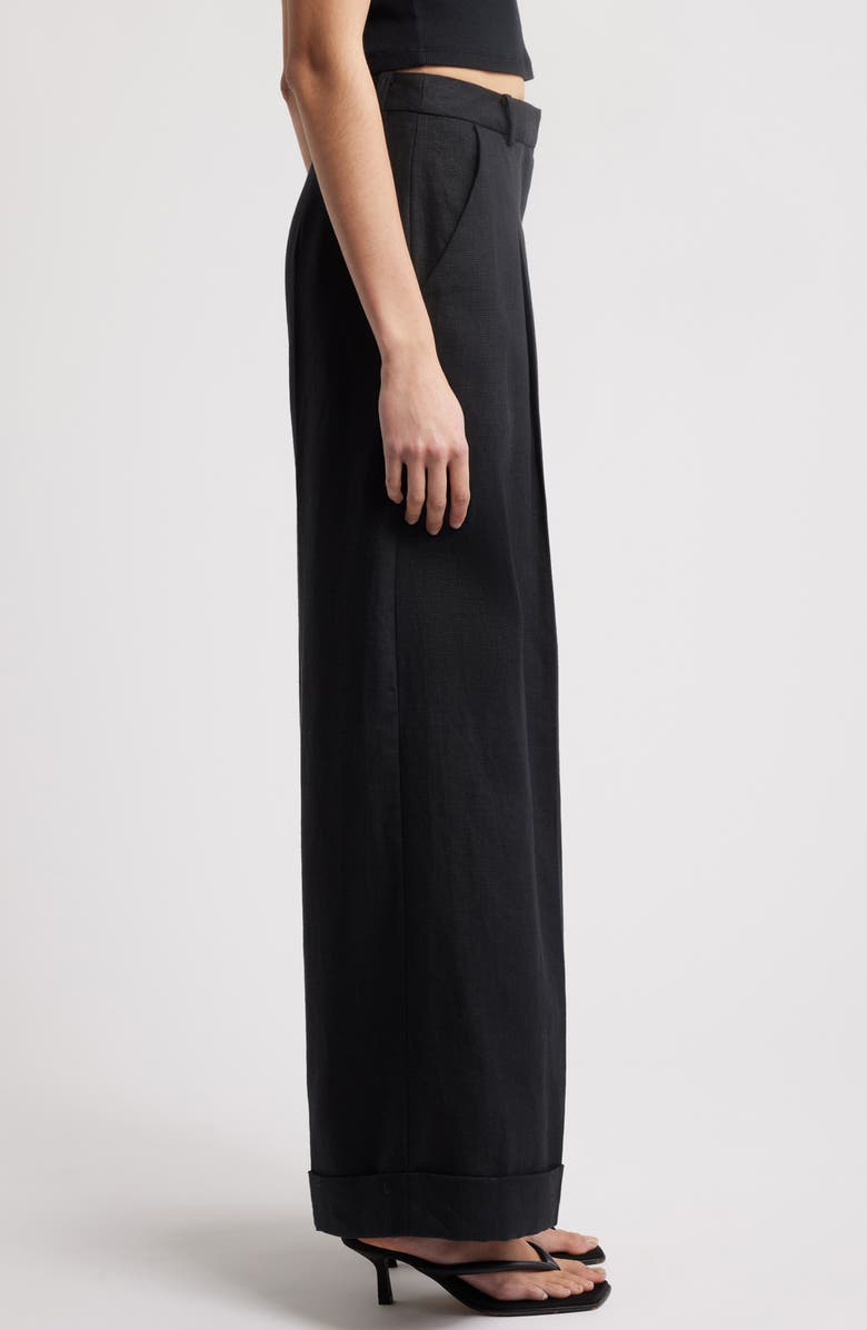 Faithfull the Brand Clove Cuff Wide Leg Linen Pants, Alternate, color, Black